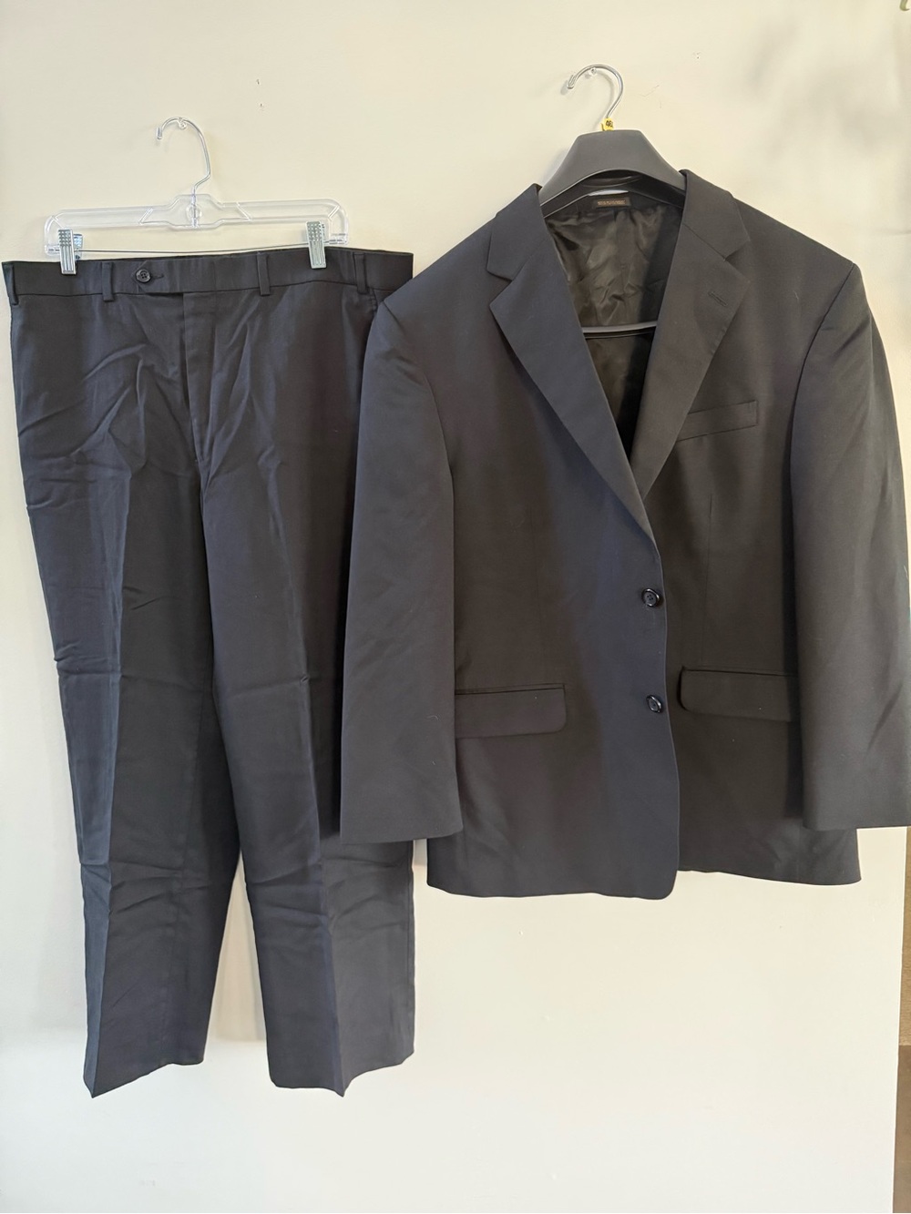 Stafford Mens Black 100% Wool Suit 48R Blazer 38x30 Pants Unworn